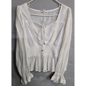 L.I.F.E. Love Is For Eternity Boho Peasant Blouse White Lace Size 8